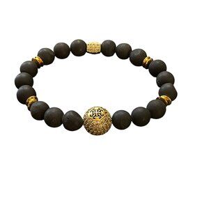 Rustic cuff Natural Geode Stone Creamy Chocolate Logo Stretch Bracelet